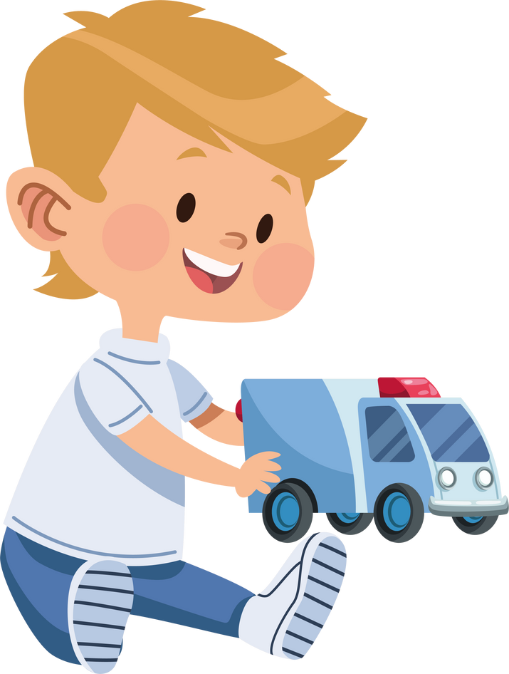 boy playing with ambulance